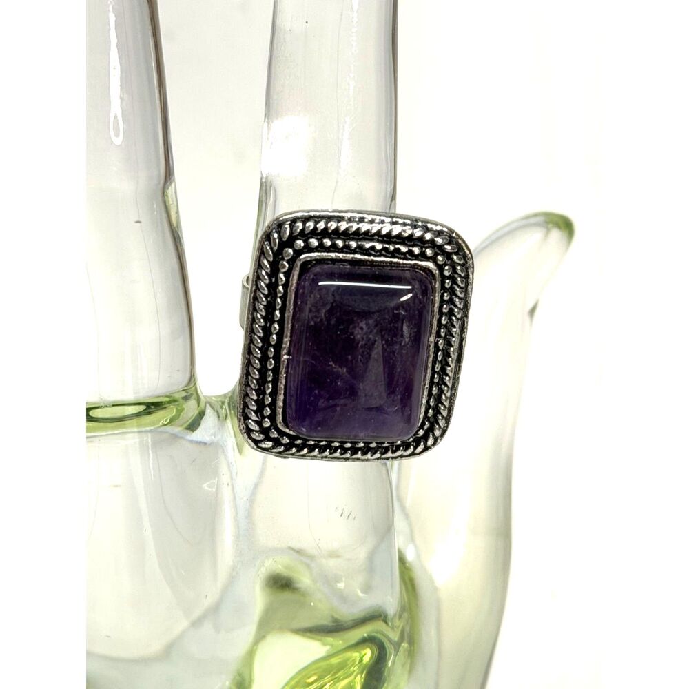 Vintage Adjustable Amethyst Ring 1" Large Stone OSFA